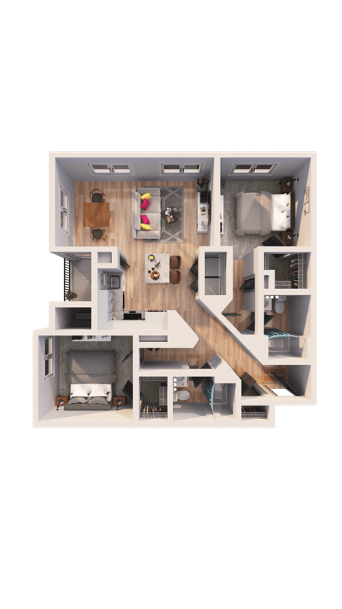 Floor plan for 2 beds, 2 baths, 1066 sqft